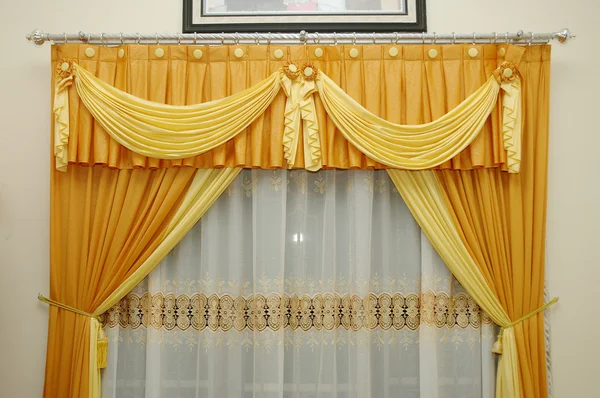 Golden yellow silk curtain — Stock Photo, Image