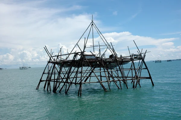 Bagang house is a house in the middle of the ocean made Stock Picture