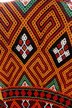 Aksesuar toraja Endonezya geleneksel motiflerle dokuma detayları