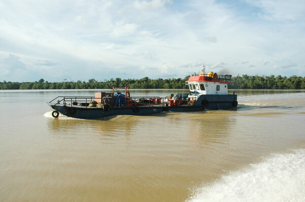 pontoon ship on the river