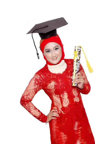 Retrato de um asiático jovem menina detém um diploma de graduação — Fotografia de Stock