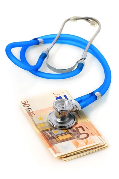 Blue stethoscope is over euro money. — Stock Photo, Image