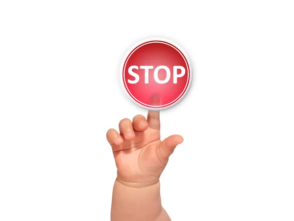 Кнопка для натискання кнопки дитячої руки . — стокове фото