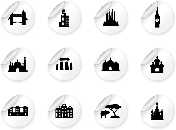 Stickers with landmark icons — Stock Vector