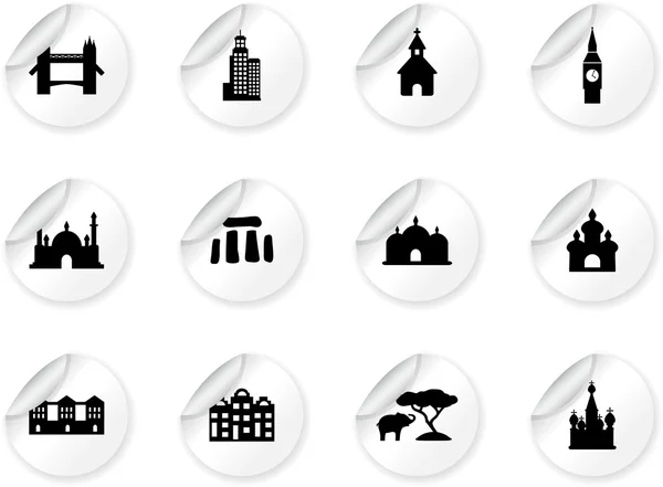 Stickers with landmark icons — Stock Vector