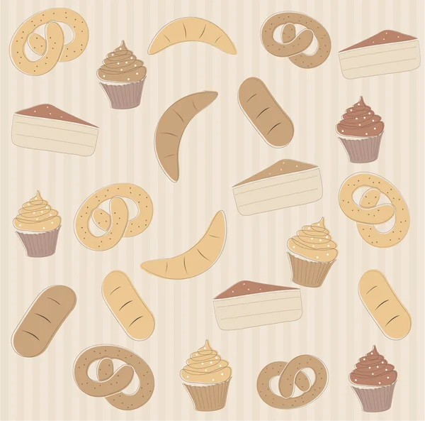 Varrat nélküli mintát cupcakes és más édes ételeket — Stock Vector