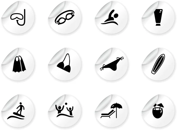 Stickers met strand pictogrammen — Stockvector