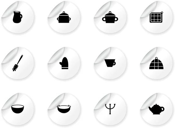 Adesivos com símbolos de cozinha — Vetor de Stock