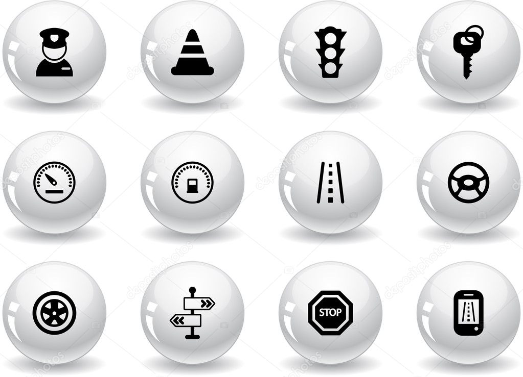 Web buttons, traffic and driving icons