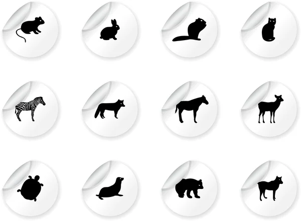 贴纸与动物图标 — 图库矢量图片