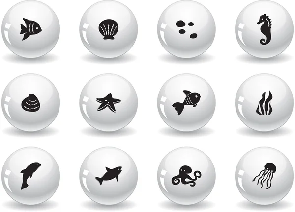 Web buttons, ocean life icons — Stock Vector