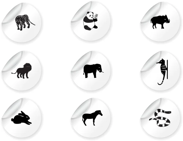 Samolepky s ikonami zvířat 3 — Stockový vektor