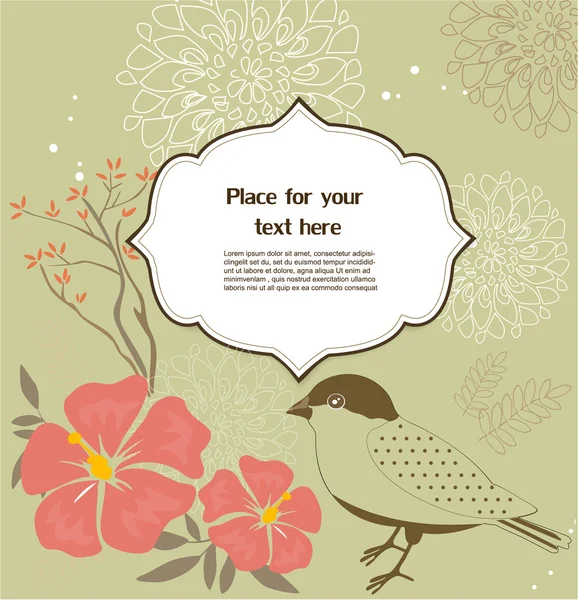 Cartão de saudação floral com pássaros — Vetor de Stock