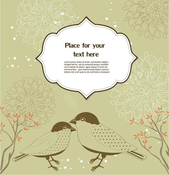 Biglietto di auguri floreale con uccelli — Vettoriale Stock
