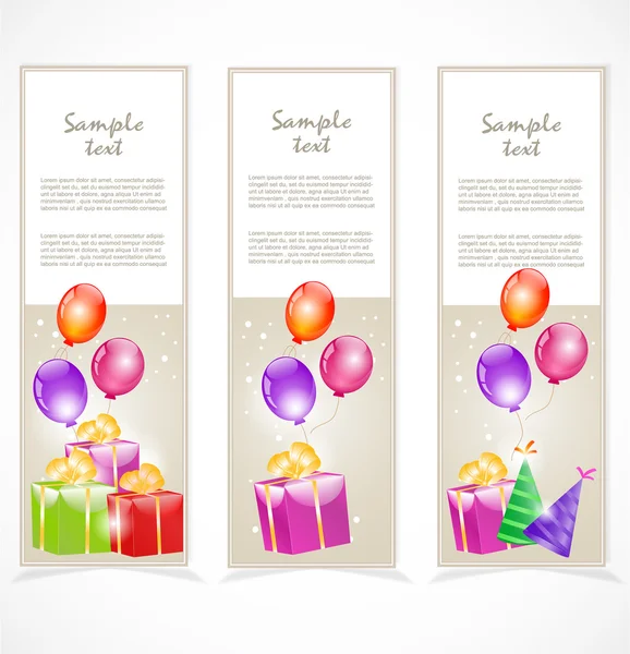 Banners con cajas de regalo y globos — Archivo Imágenes Vectoriales