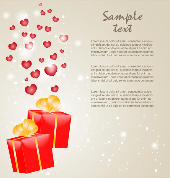 Cajas de regalo con cintas de oro y corazones — Vector de stock