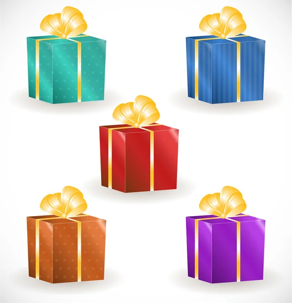 Coffrets cadeaux avec rubans en or — Image vectorielle