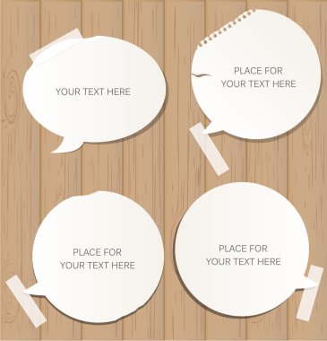 Wooden background with speech bubbles clipart
