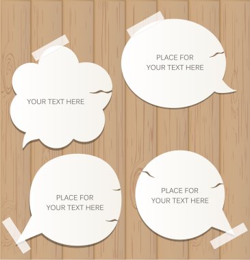 Wooden background with speech bubbles clipart