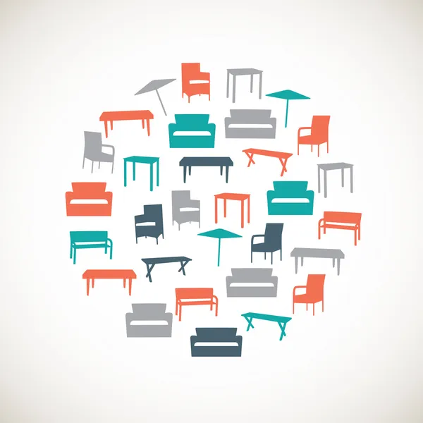 Iconos de muebles coloridos - al aire libre — Vector de stock