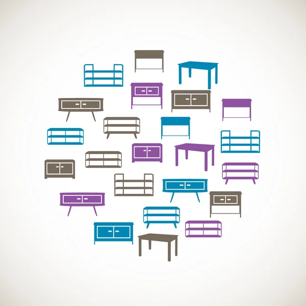 Iconos de muebles coloridos - mesa — Vector de stock