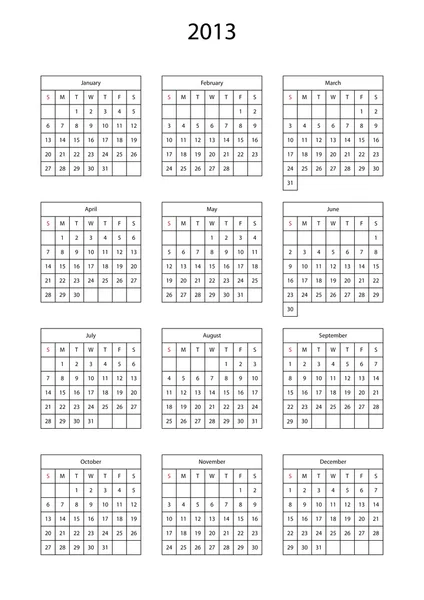 Calendario básico para 2013 — Vector de stock