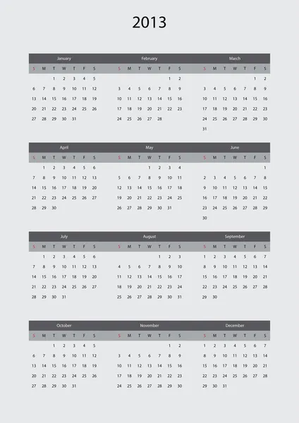 Grey calendar for 2013 — Stock Vector