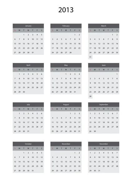 Grey calendar for 2013 — Stock Vector