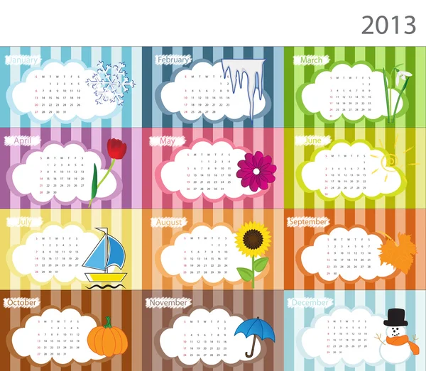 Calendar with pictures for 2013 — Stock Vector