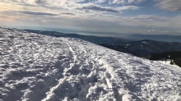 Spacerując Głębokim Śniegu Słoneczny Zimowy Dzień — Wideo stockowe