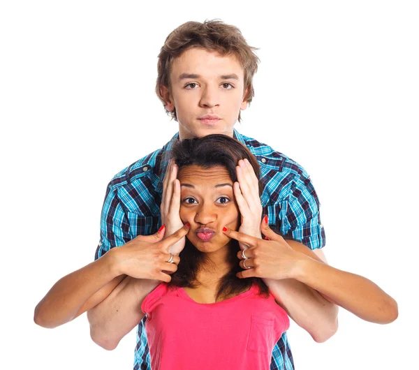 Young man piddling his girlfriend — Stock Photo, Image