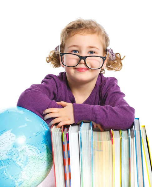 Educación - chica divertida con libros . —  Fotos de Stock