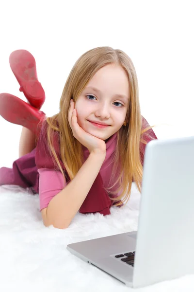 Young girl using notebook computer — Stock Photo, Image