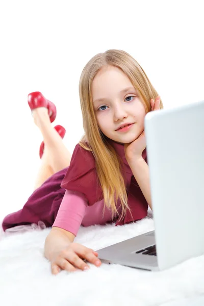 Young girl using notebook computer — Stock Photo, Image