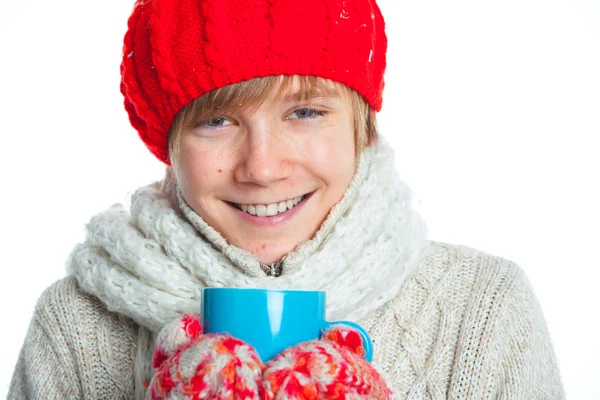 Fiatal fiú téli stílus portréja — Stock Fotó