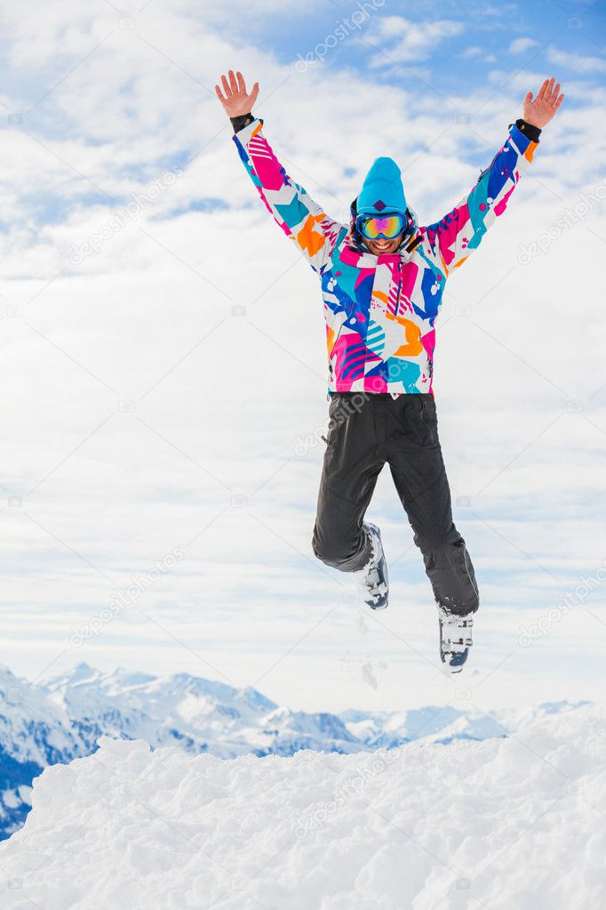 Young skier jumping