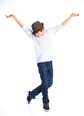 Boy dancing with a hat clipart
