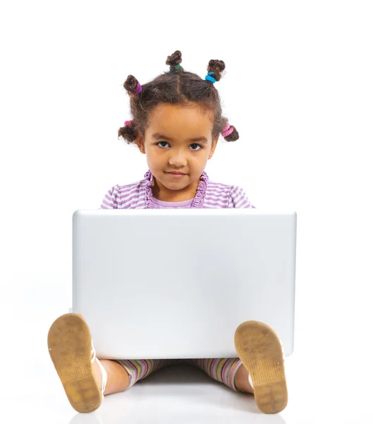 Girl using notebook computer — Stock Photo, Image