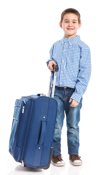 Kleine jongen met koffer — Stockfoto
