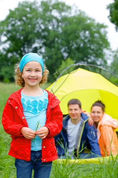 Young girl camping — Stock Photo, Image