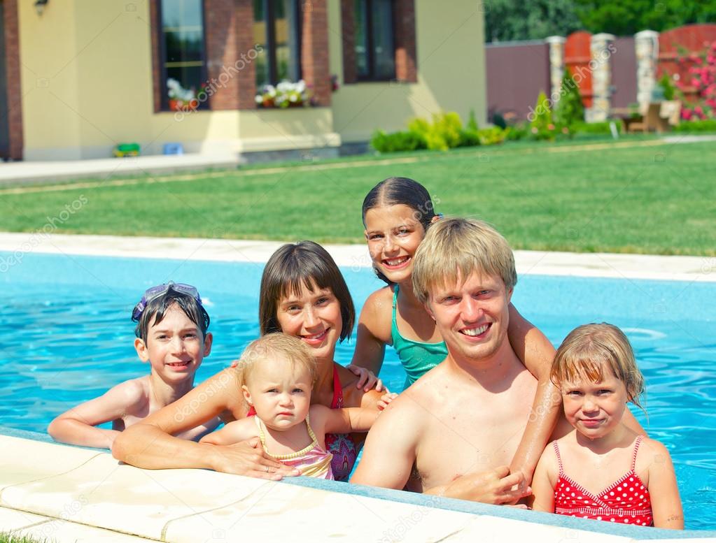 Family in the pool