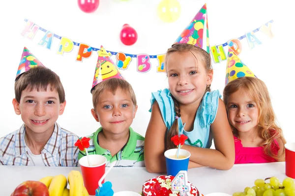 Kids with birthday cake — Stock Photo, Image