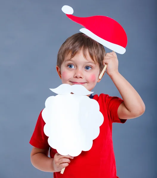 Petit garçon en chapeau de Père Noël . — Photo