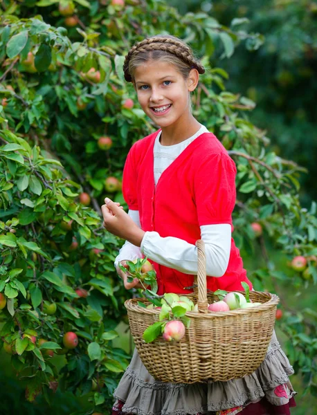 Милая девушка в яблоневом саду — стоковое фото