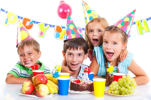 Kids with birthday cake — Stock Photo, Image