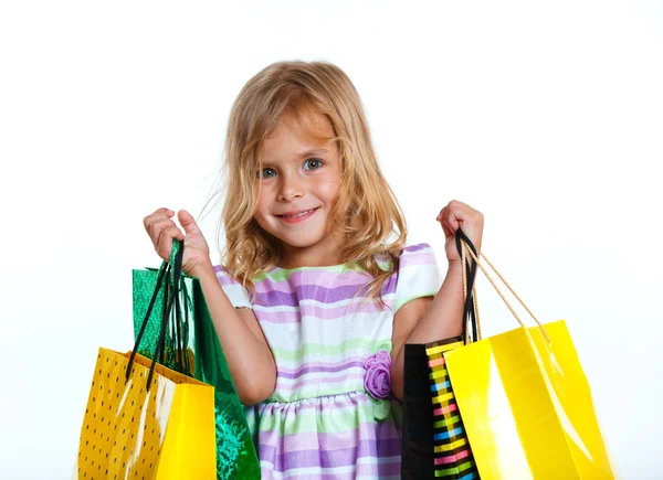Κορίτσι με τσάντες για ψώνια — Φωτογραφία Αρχείου