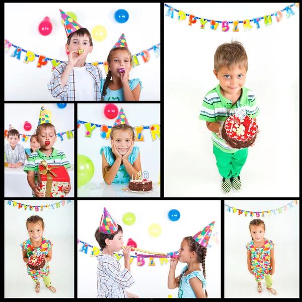 Crianças com bolo de aniversário — Fotografia de Stock