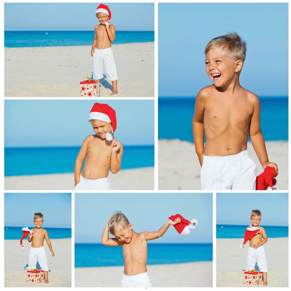 Petit garçon en chapeau de Père Noël — Photo