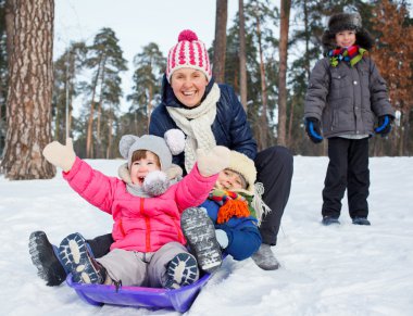Tuhaf ailenin kış-peyzaj sledging