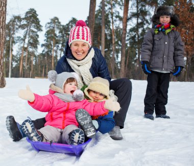 Tuhaf ailenin kış-peyzaj sledging